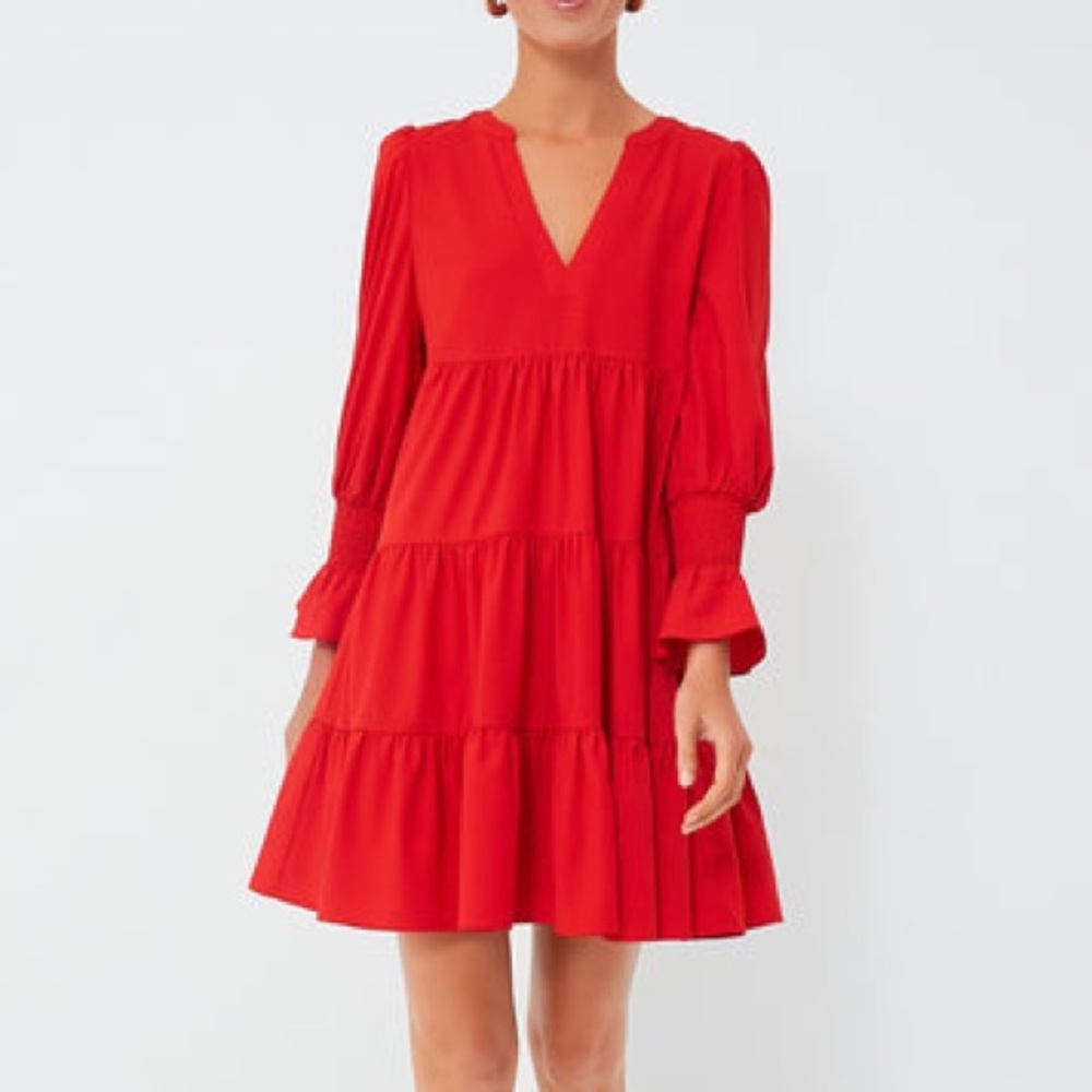 Pomander Place Red Tiered V-Neck Dress